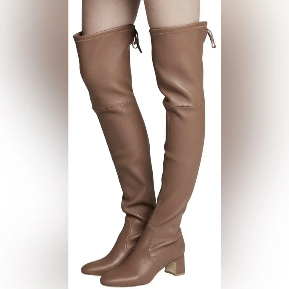 NEW Stuart Weitzman Zuzanna Over The Knee Stretch Taupe Leather Boot Size 8